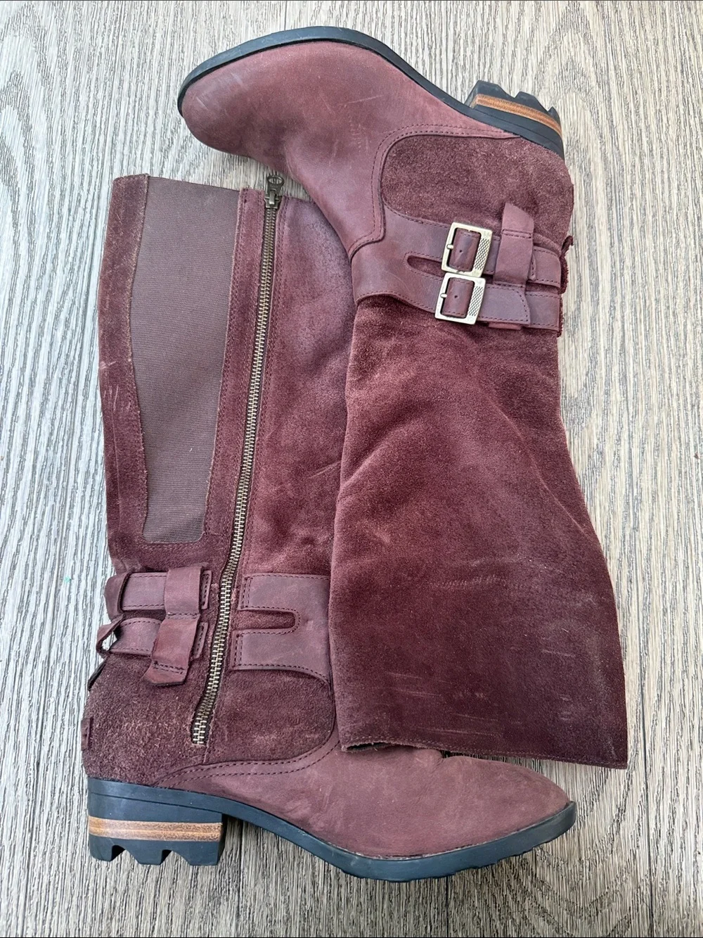 Sorel Over-the-Knee Suede Boots in Burgundy